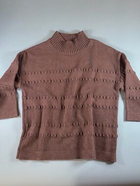 Leo & Nicole Size L Cotton Blend Mock Neck Sweater Textured Stripe 3/4 Sleeve